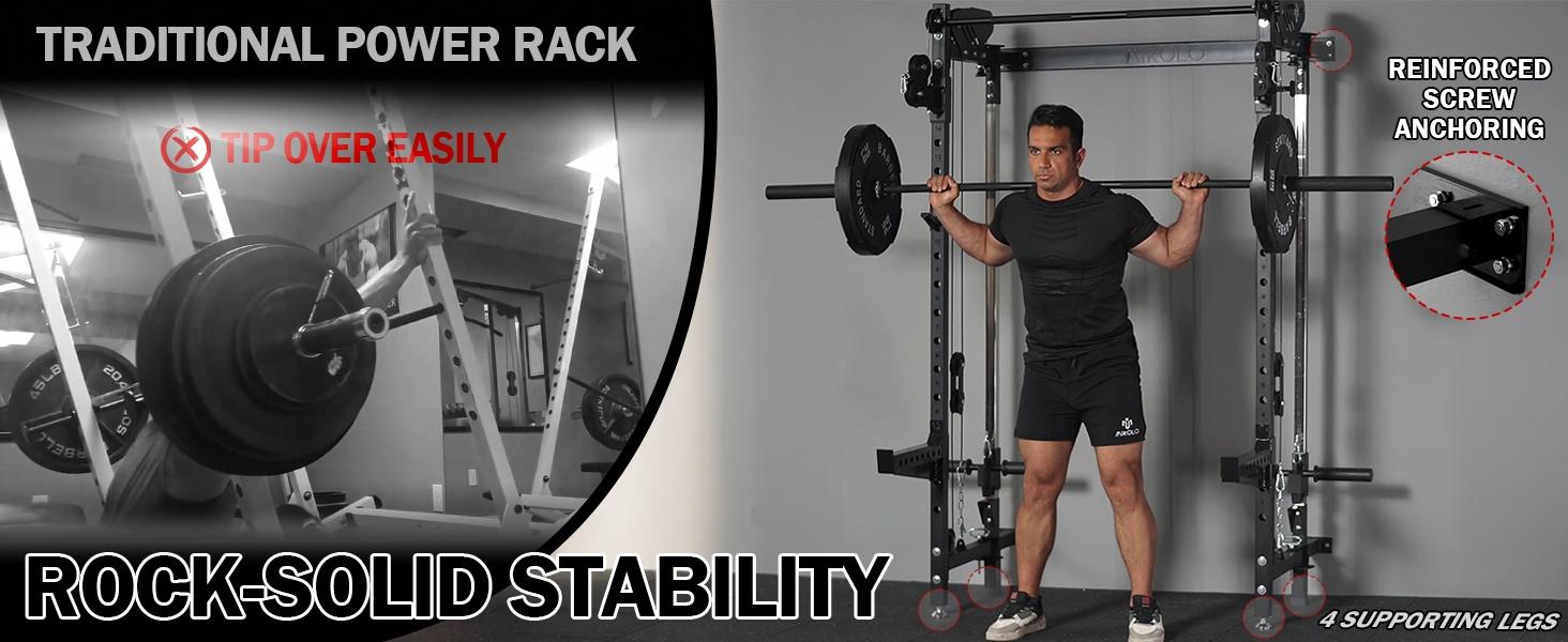 MIKOLO Folding Squat Rack, Wall-Mounted Power Rack with Cable Crossover & LAT Pulldown, 5 Adjustable Modes, Space-Saving Home Gym Equipment Foldable Metal Exercise Portable Exercise Machine Multifunctional Fitness