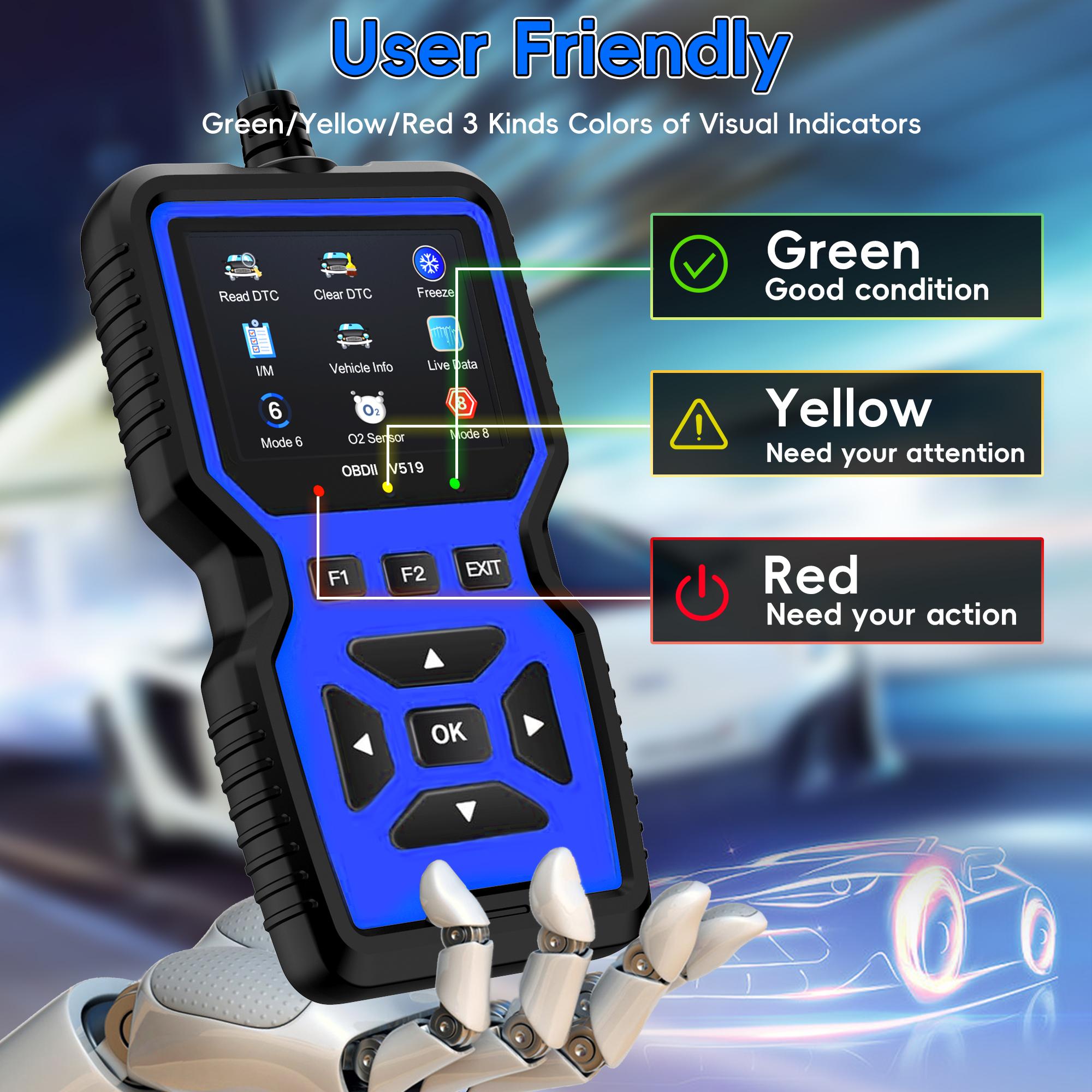 Vehicle OBD2 Scanning Tool, Automotive Scan Tool, Diagnostic Tool, Complete OBD2 Function Code Reader, Quick Clearing Fault Codes, Quick Engine Start, Suitable for All OBDII/EOBD Vehicles After 1996