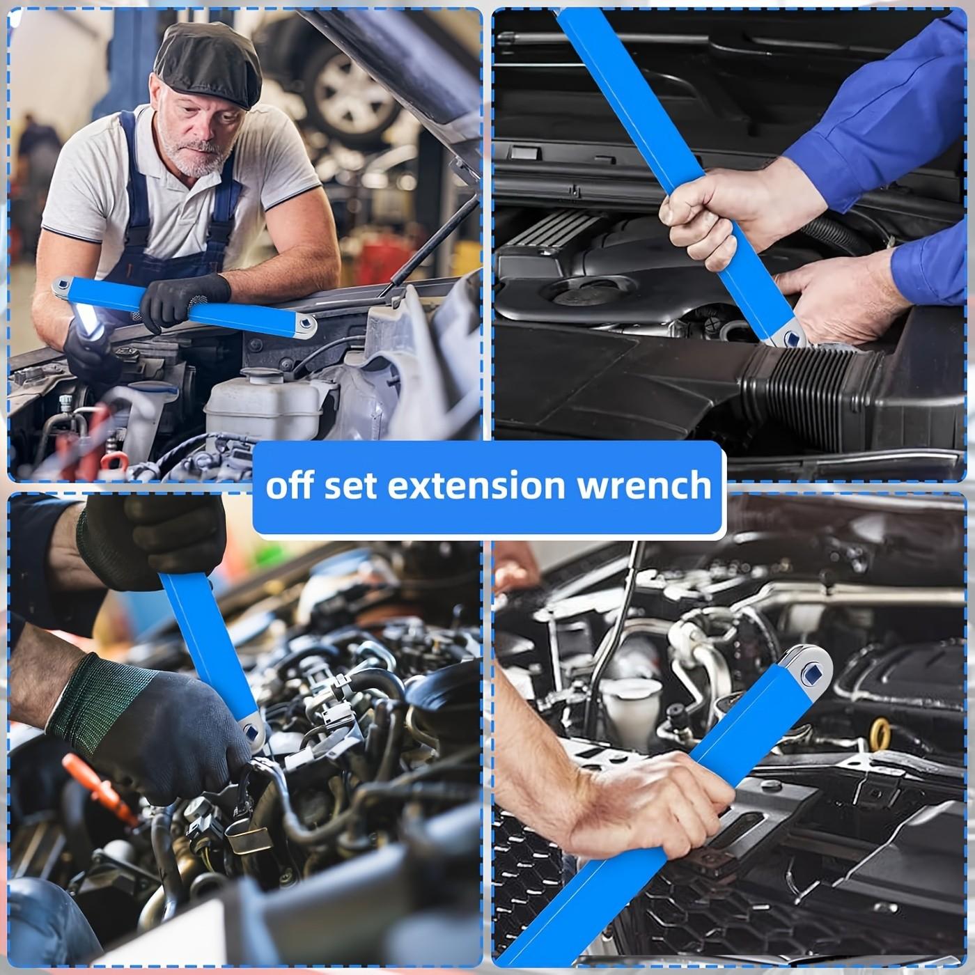 Offset Wrench Set, 15 Inch Impact Offset Wrench Kit, Automotive Offset Wrench, Includes 1/2", 1/4", 3/8" Square Adapters, Ideal for Tight Spaces