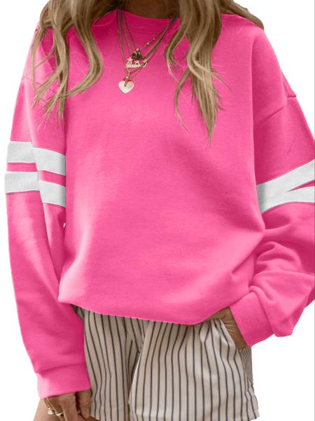 Women's Fall Winter Casual Loose-fit Crewneck Sweatshirt, Long Sleeve Striped Design, Comfortable Oversized Drop Shoulder Top