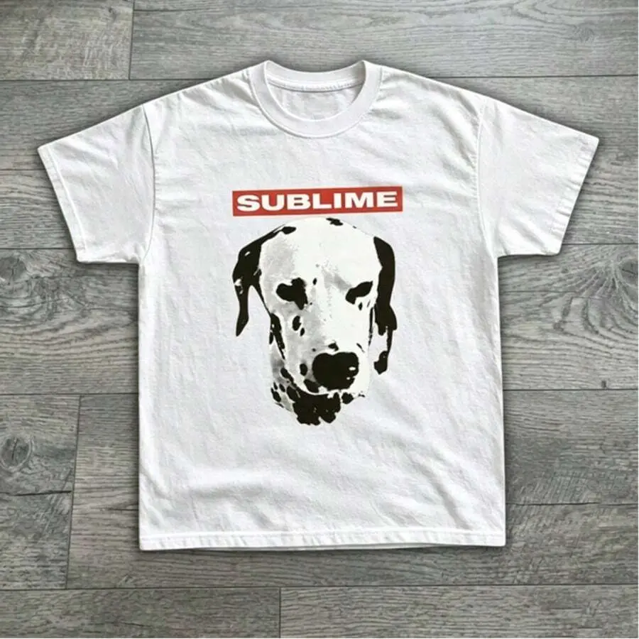 Vintage Sublime Dalmatian Dog Graphic T Shirt Men Women 90s Reggae Rock Band Tee Retro Washed Oversized Casual Short Sleeve Top Streetwear
