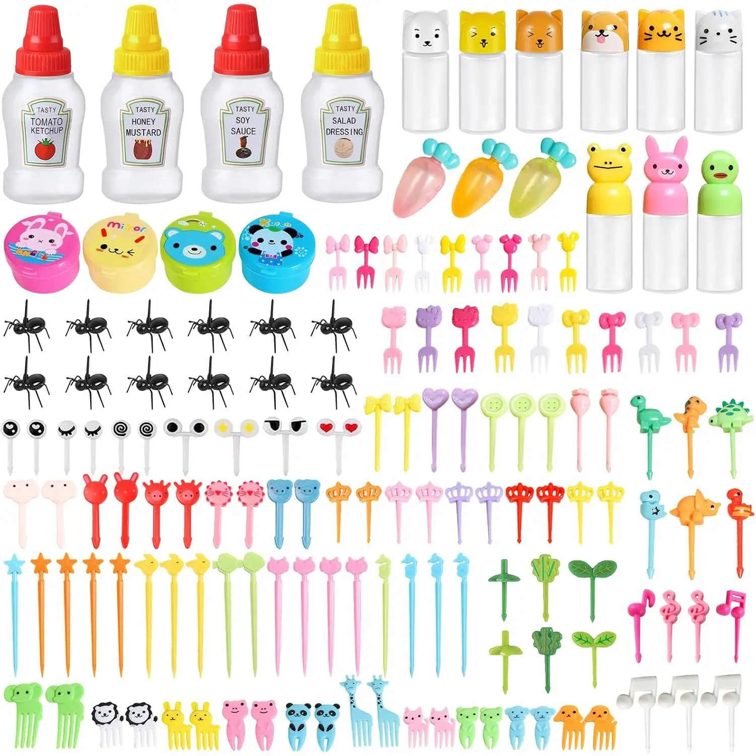 150 count Condiment Squeeze Bottles Bento Lunch Box Accessories and  Fruit  Toothpicks Mini Ketchup Bottles Soy Sauce Container  Condiments Containers