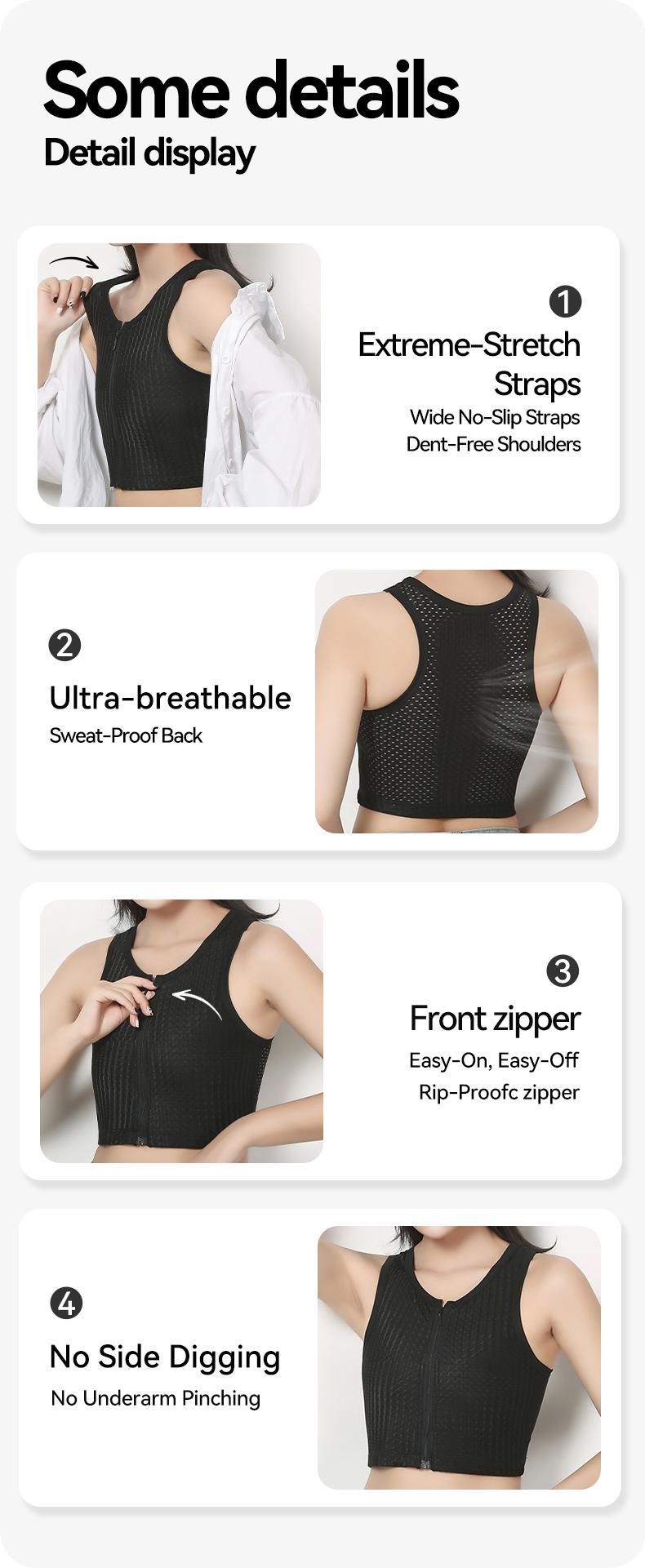 Chest Binder Underwear Women Seamless Minimizer Bra Compression Sport Bra Wireless for Women Tank Tops Low Cut Flat Sports Bra Gym Clothes Workout Hollow Back Activewear