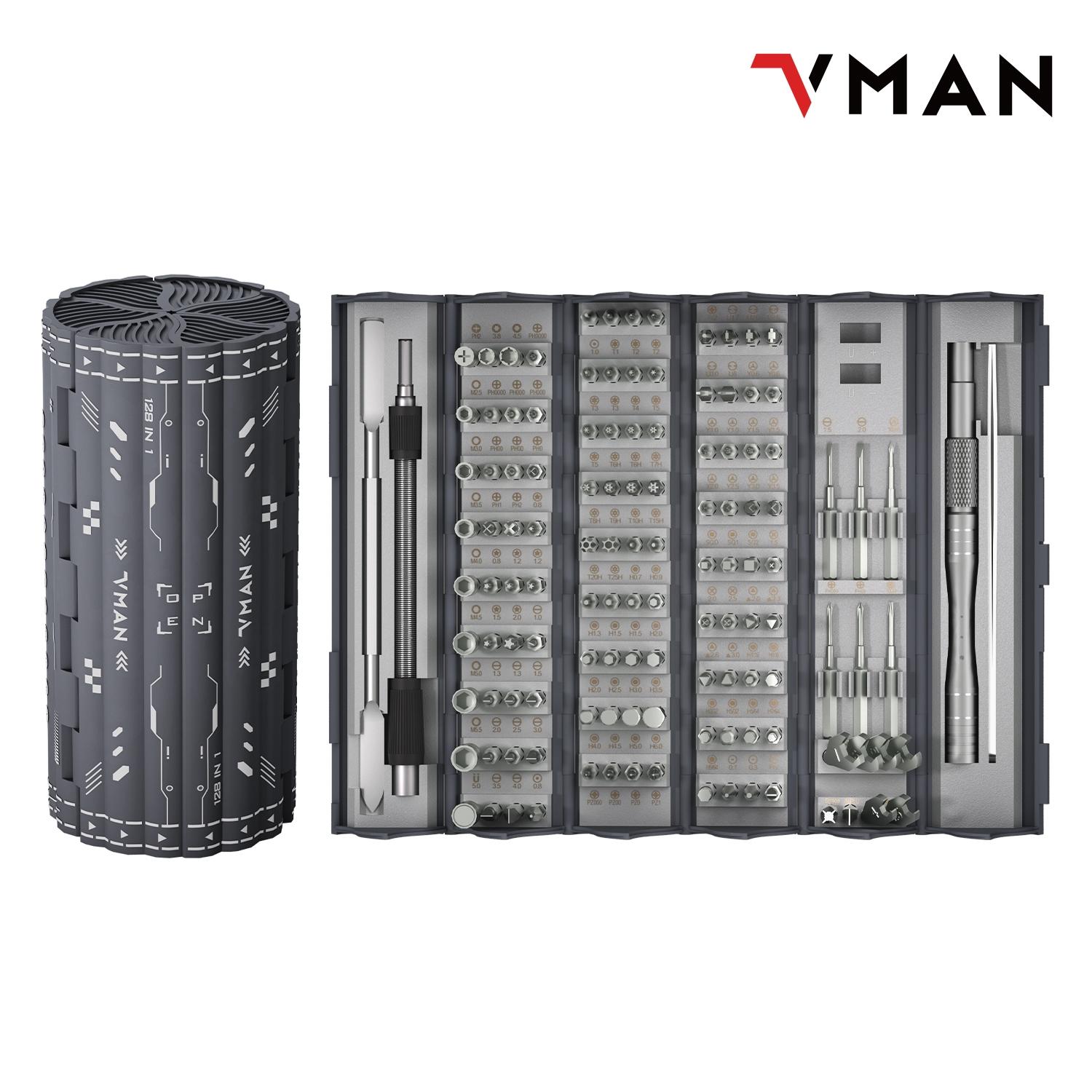 Vman Precision Multifunctional Screwdriver Set, 128-Piece Multi-Tool Kit with S2 Magnetic Bits, Portable Repair Tool Set for Computer, Phone, Watch, Electronics