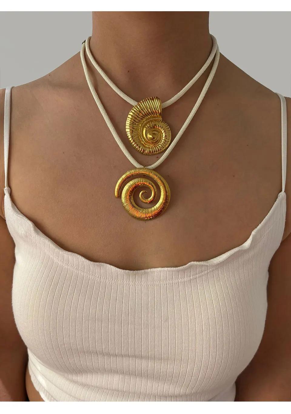 Exaggerated Stainless Steel Starfish Shell Conch Sun Pendant Necklace for Women Trendy Ocean Style Jewelry Beach Party Accessory chain stack