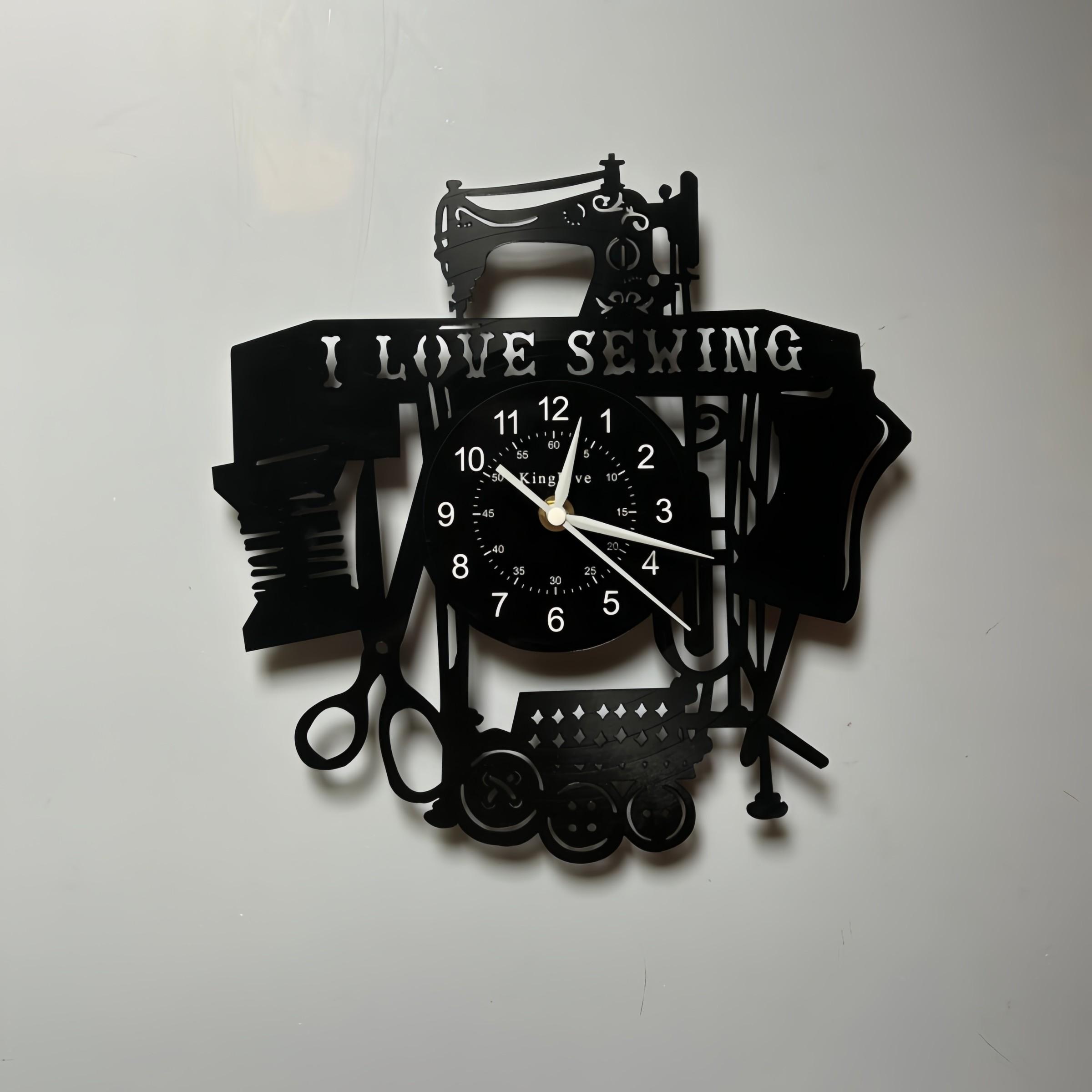 Exclusive Sewing Enthusiast Vinyl Wall Clock, Bold I Love Sewing Slogan, Perfect for Sewing Studio, Tailor Shop, Craft Room, Clothing Store