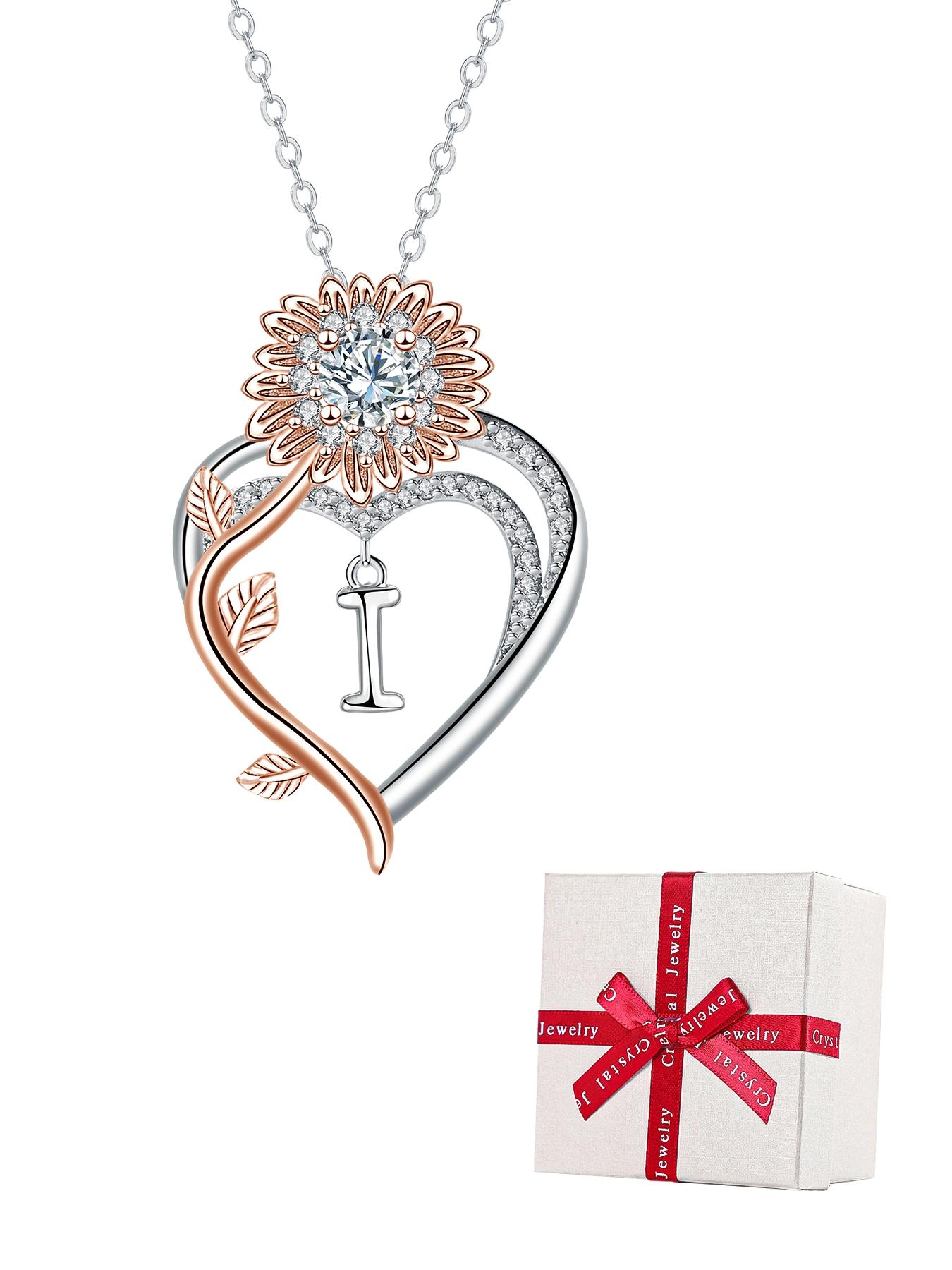 Sunflower Initial Heart Necklace with Rose Jewelry Box, Letter Pendant for Women, Mother's Day Birthday Christmas Gift, Exquisite Jewelry Gift