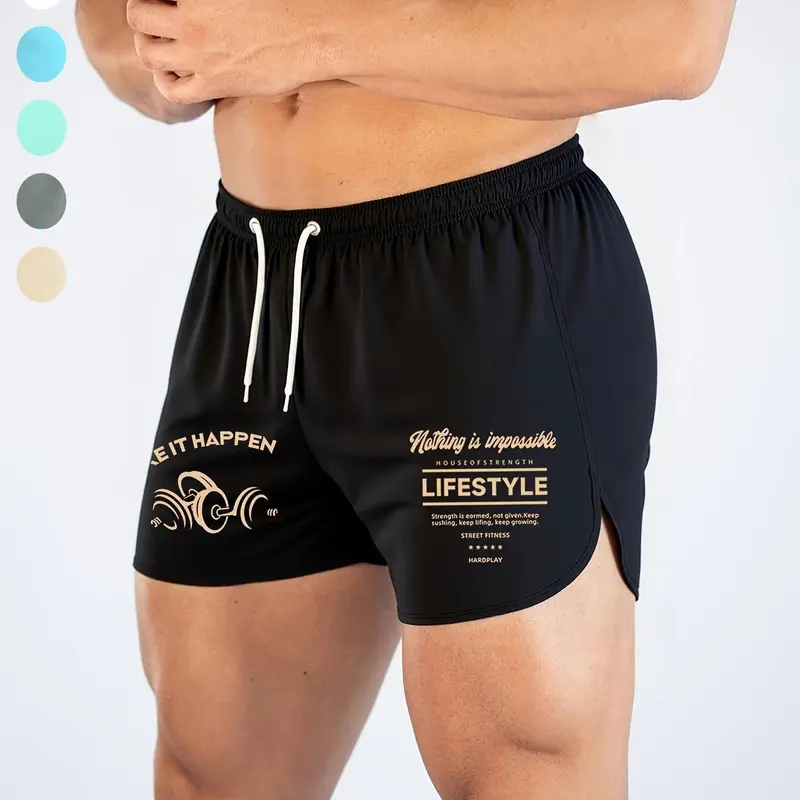 Men's Letter Print Drawstring Waist Shorts, Summer Shorts for Workout, Fitness & Running, Lightweight Comfortable Sportswear for All Seasons, Fitted Design, Athletic Wear, Graphic Shorts, Activewear, Sporty Shorts