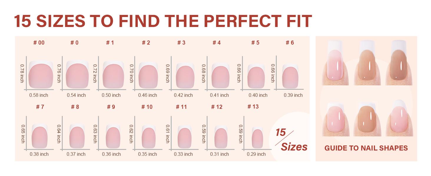 AILLSA French Tip Press On Nails - 180pcs Soft Gel Tips in Square, Stiletto, Almond, and Coffin Shapes for Easy Wear-15 Sizes Fake Nails Extensions