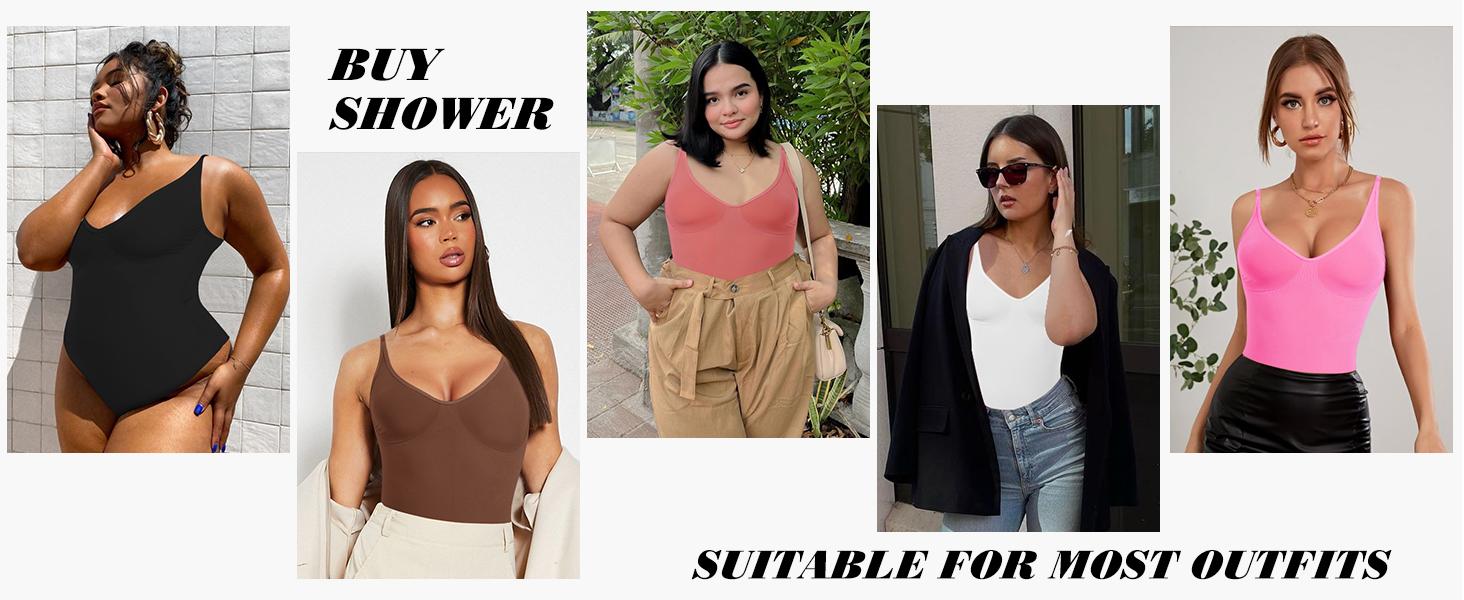 Shapewear Bodysuit Tummy Control Deep V Neck Seamless Thong Body Shaper for Women Basic Compression Soft Womenswear