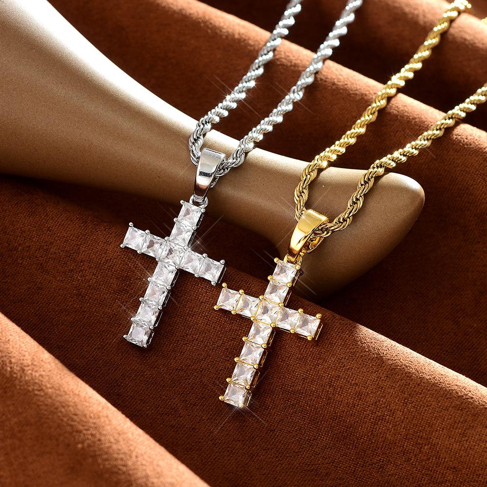 Cross necklace with copper inlay and zirconia cross pendant