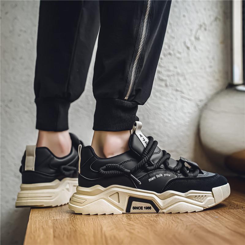 Low-top round toe lace-up casual men's shoes with color-blocking design, available in green and black. Versatile and comfortable running shoes suitable for all seasons, ideal for daily wear, sports and hiking.