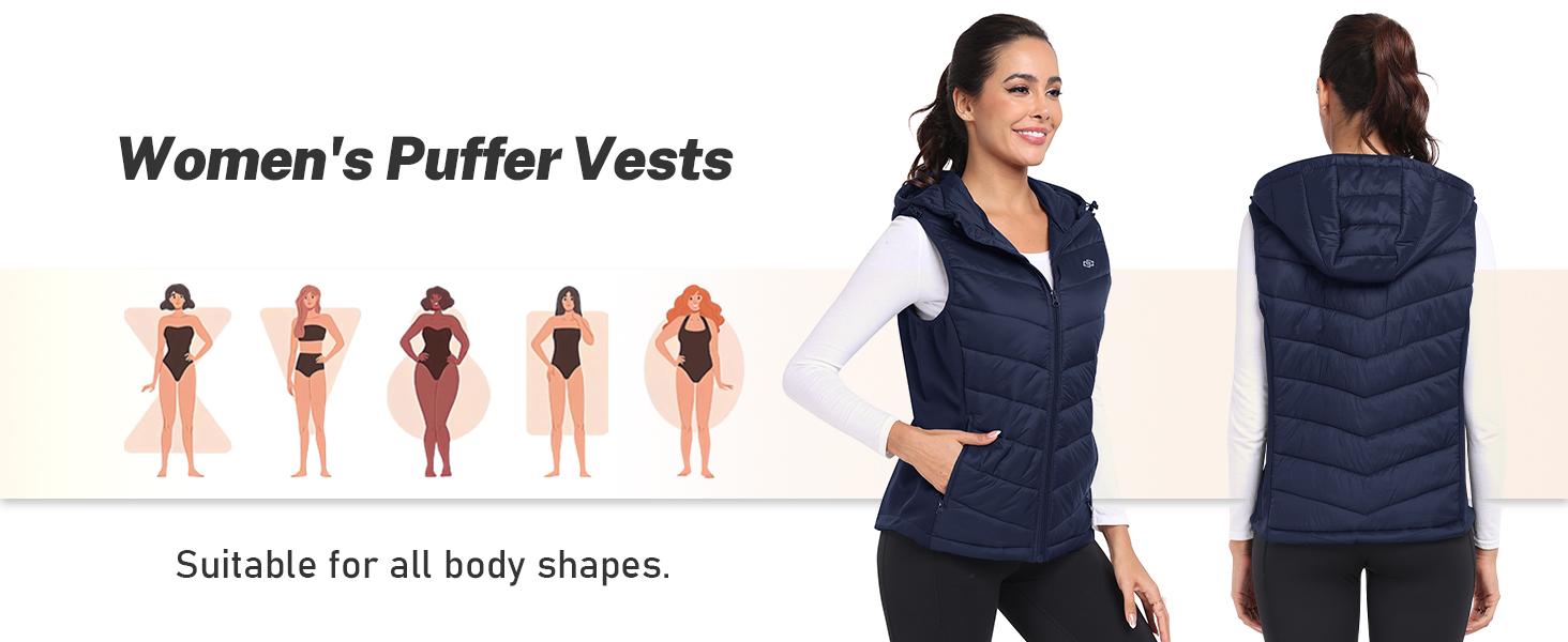 MoFiz Women's Puffer Vest Lightweight Hooded Warm Fleece Lined Hybrid Softshell Hiking Winter Sleeveless Zip Vest
