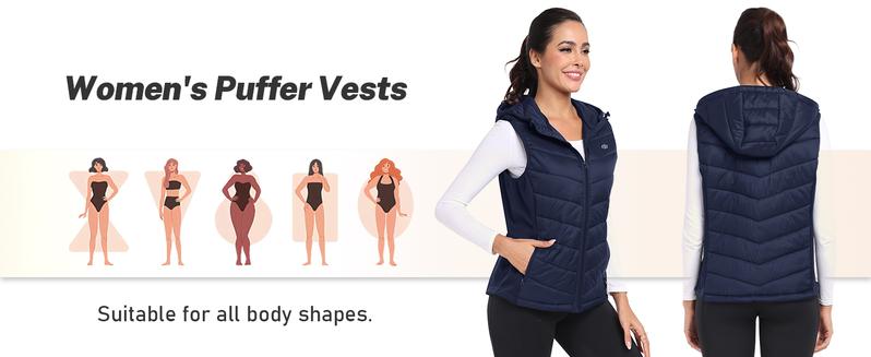 MoFiz Women's Puffer Vest Lightweight Hooded Warm Fleece Lined Hybrid Softshell Hiking Winter Sleeveless Zip Vest