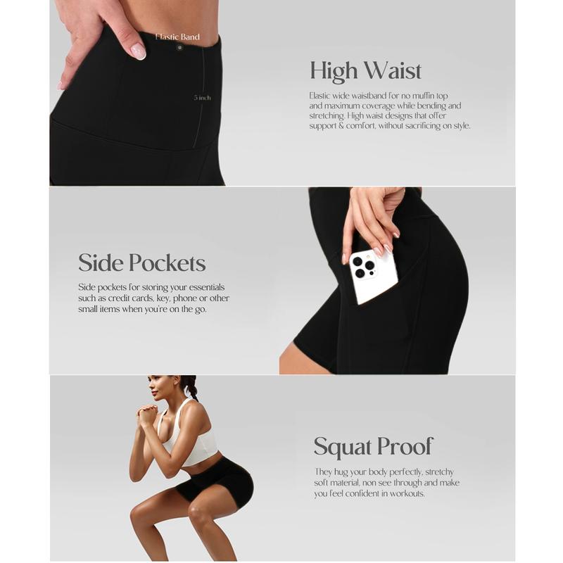 3pcs Women's Super Soft Biker Shorts  High-Waist Yoga Shorts with Pockets | Breathable, Butt-Lifting, Stretchy Elastane Fabric | for Women - Ideal for Sports & Summer Fitness Yoga Shorts