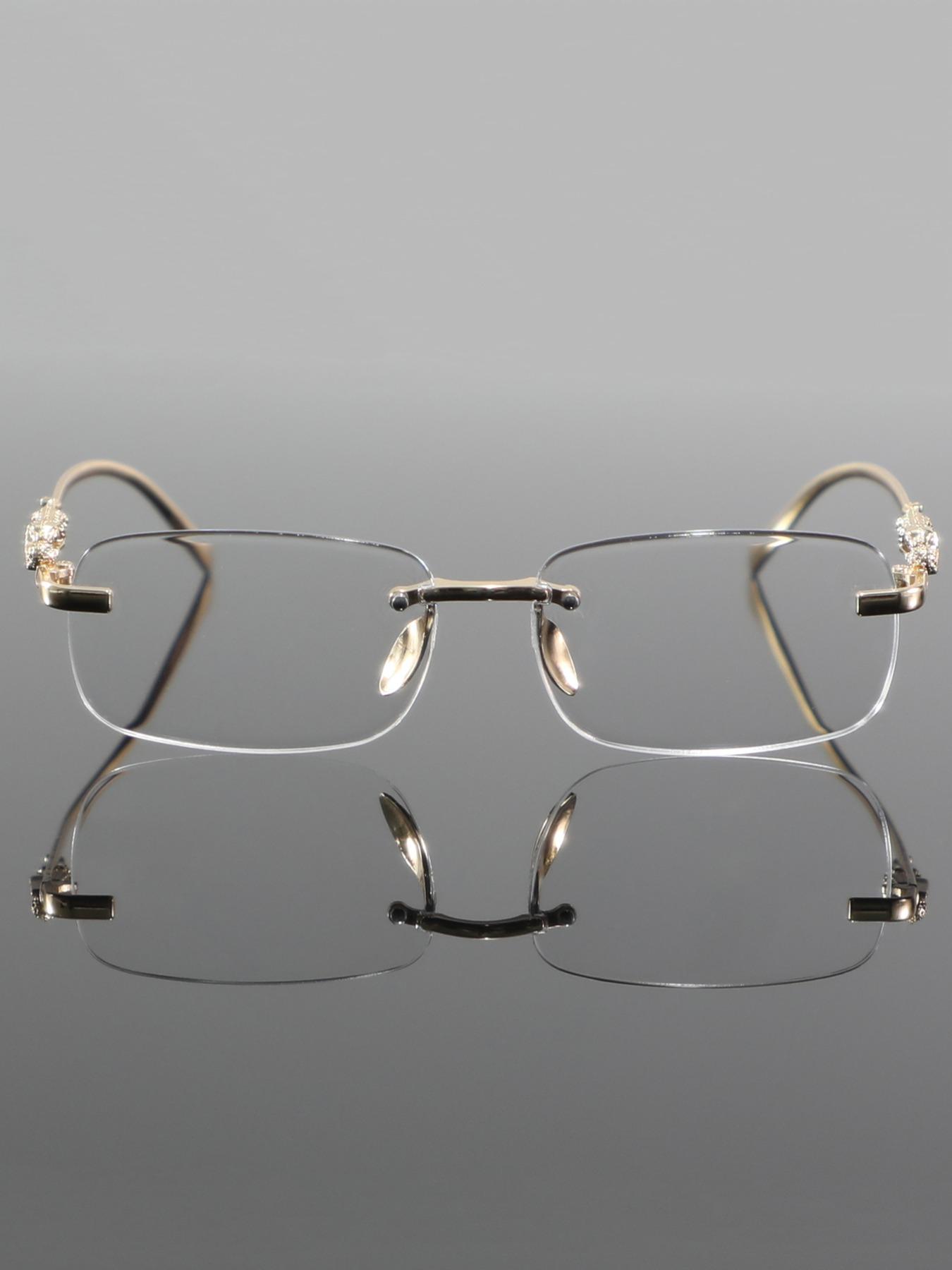 Men's Metal Frameless Leopard Leg Decorative Glasses, Fashion Casual Style for Parties & Daily Wear, All Season Fashion Eyeglass Accessories