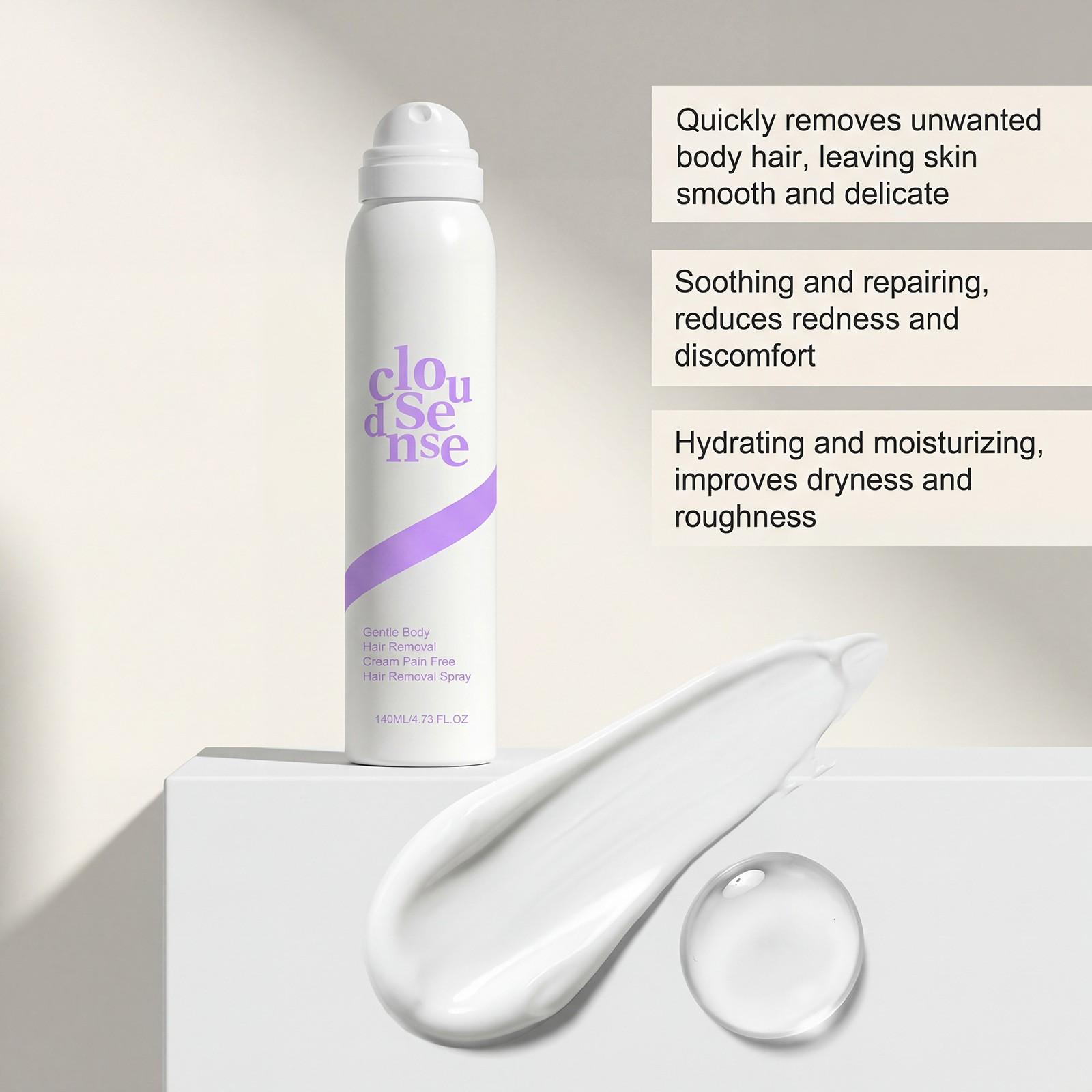 Smooth Body Hair Removal Kit, Gentle Cleansing, Moisturizing, Smooth Skin, Full Body Depilation, Portable Daily Use, Spray 140ML, Cream 100g, Scraper