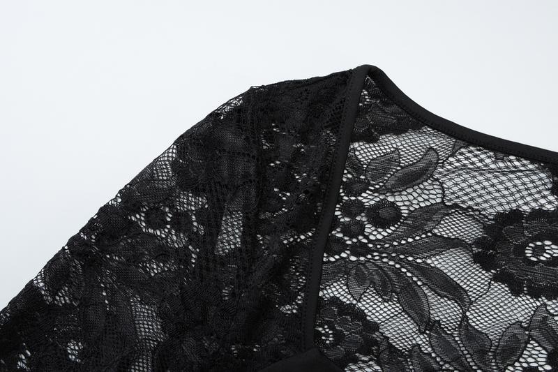 Women's Solid Color Lace Floral Spliced Ruffles Trim Sheer Long Sleeve Tee, Sexy Flower Pattern Designed Slim-fit T-shirt for Party Club Holiday, Ladies Summer Clothes, Top