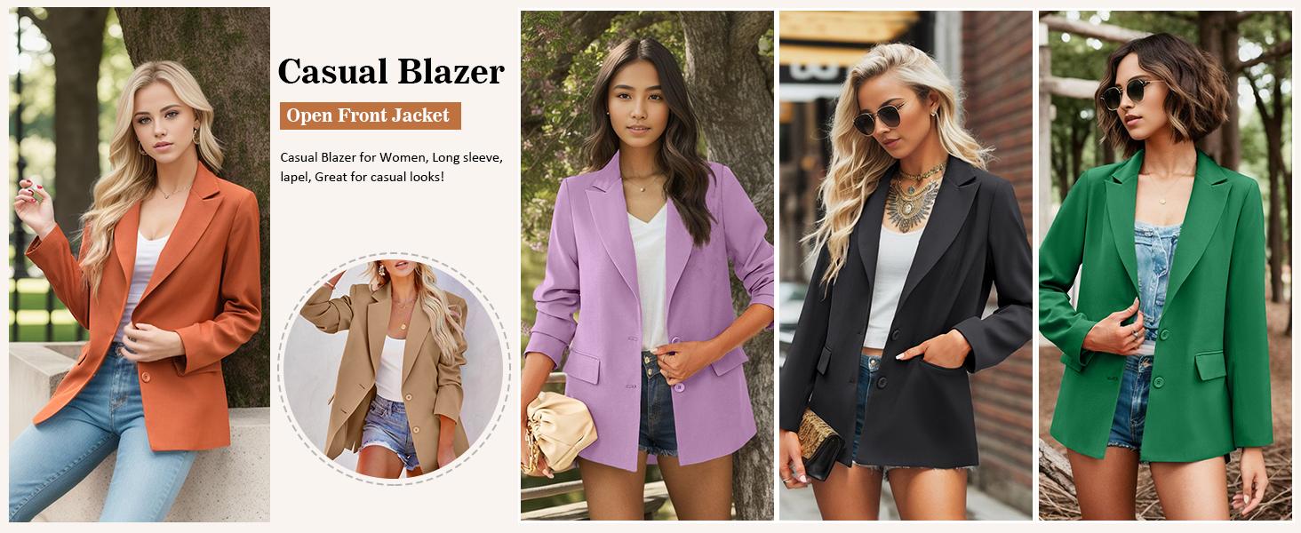 Goranbon Womens Notched Lapel Pockets Button Work Office Blazer Jacket Suit