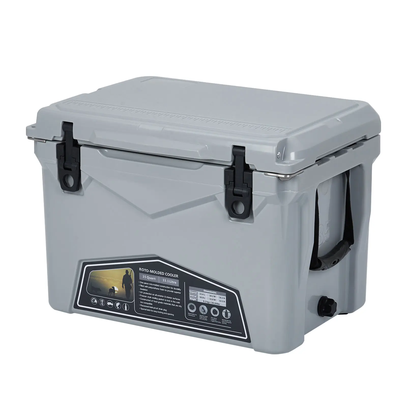 20 Quart Portable Ice Cooler, Heavy Duty Ice Chest with Portable Cup Holder, Fish Ruler, Bottle Openers, Camping Cooler for Beach Boat Fishing Picnic Travel