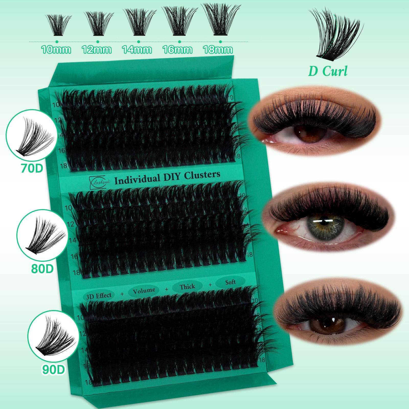 1170pcs D Curl High Capacity Lashes Kit, 9 Styles Mixed Length, 3D Effect Eyelash Cluster Set with Tools & Accessories, Eyelash Clusters Extensions