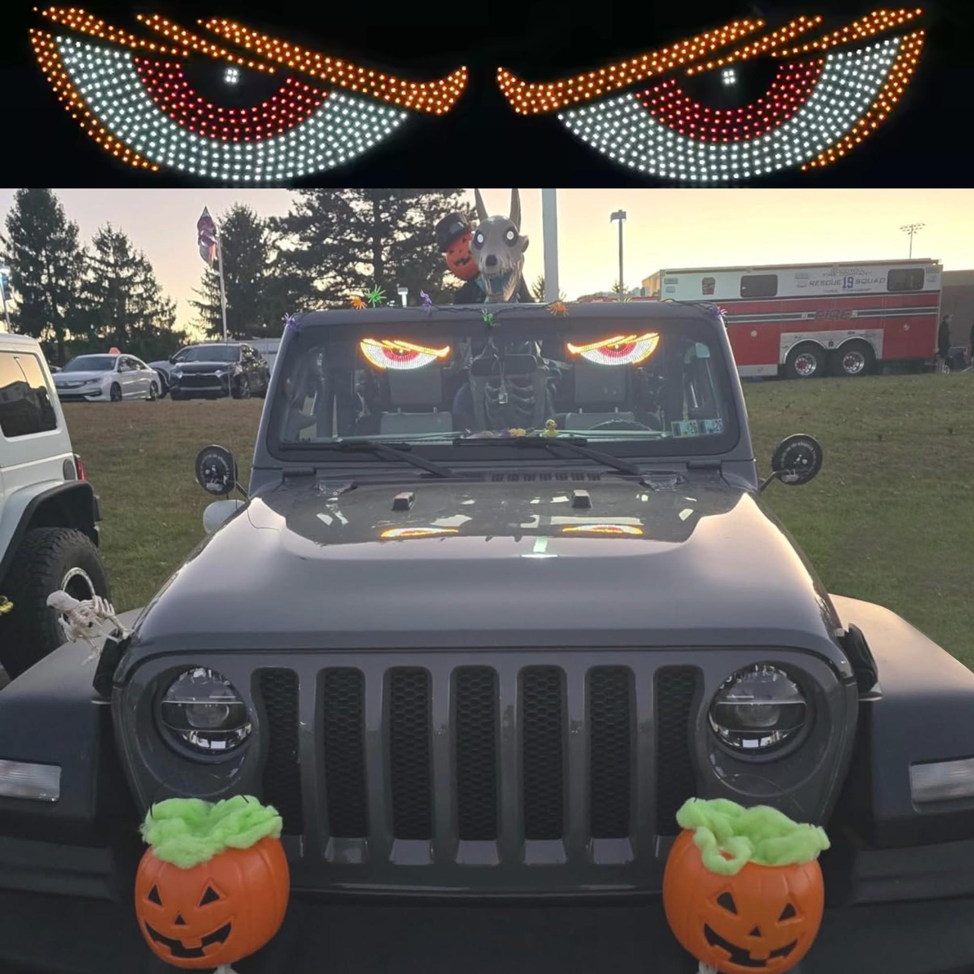 11 Modes Dynamic Demon Eye Car Logo Sticker Light USB plug-and-play windshield decor lamp with no wiring required. Long press for power on/off, single key to switch light modes. Self-adhesive backing enables hassle-free tool-free installation.