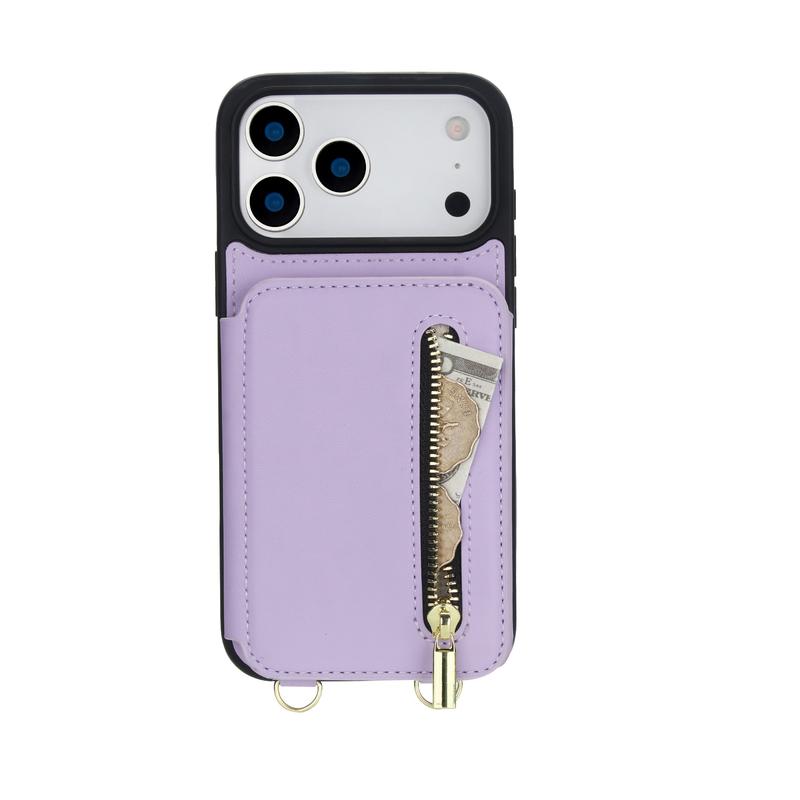 Wallet Case for iPhone 17 Pro Max 17 Air 16 15 14 13 12 RFID Wallet Cell Zipper Cover with Crossbody Strap Credit Card Holder Slot Stand Case for Women Men