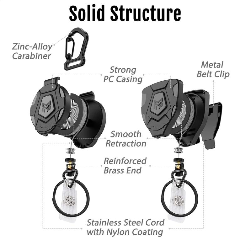MNGARISTA 2 Pack Badge Reels Heavy Duty Retractable Keychain Set,Tactical ID Badge Holder,31.5" Coated SteelCord, Bearing 8.0 oz- Black MNGARISTA 2 Pack Badge Reels Heavy Duty Retractable Keychain Set,Tactical ID Badge Holder,31.5" Coated SteelCord, Bearing 8.0 oz- Black