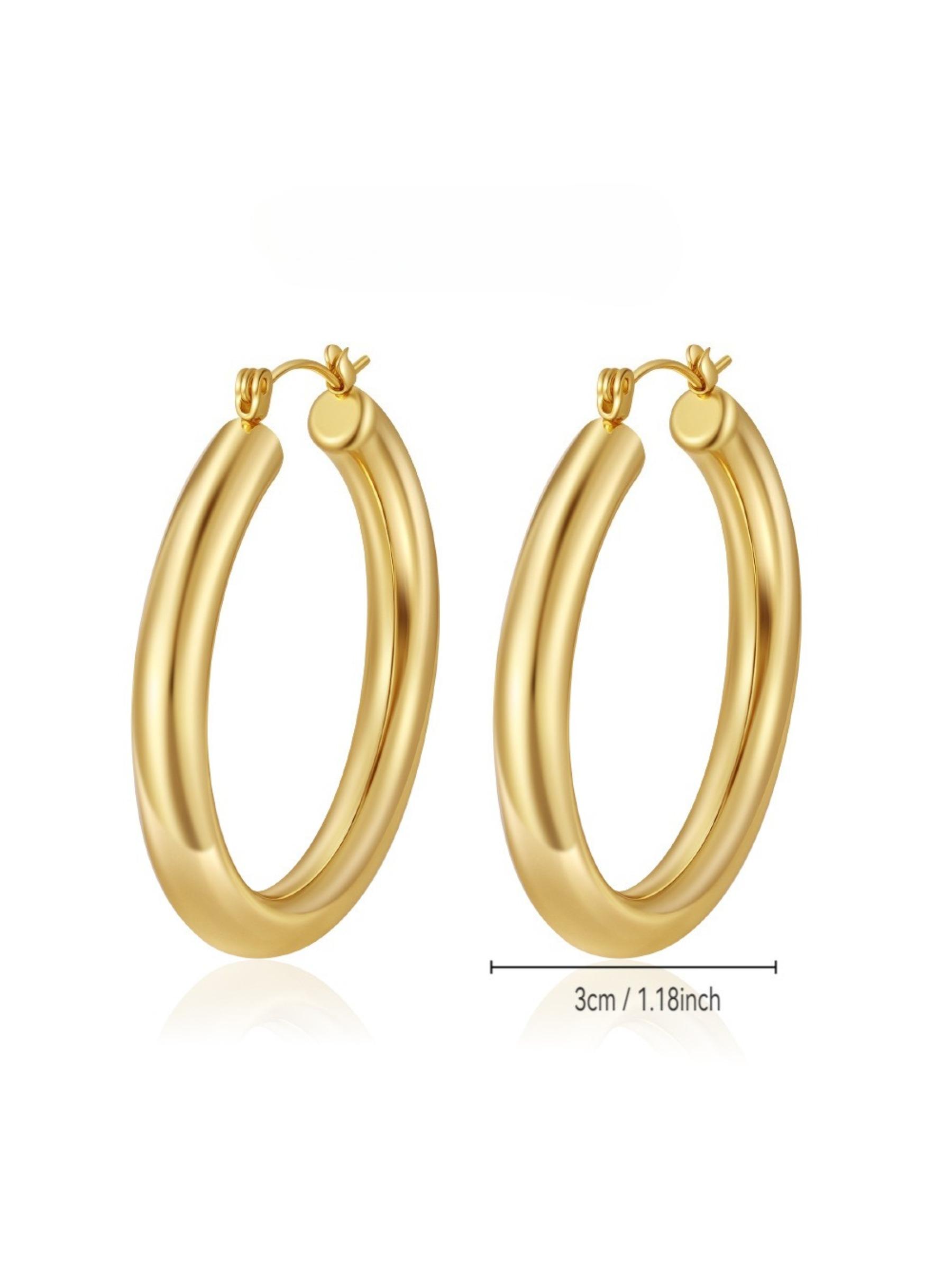 Bestselling minimalist and personalized titanium steel hoop earrings for both men and women, 4mm hollow gold-plated shiny earrings