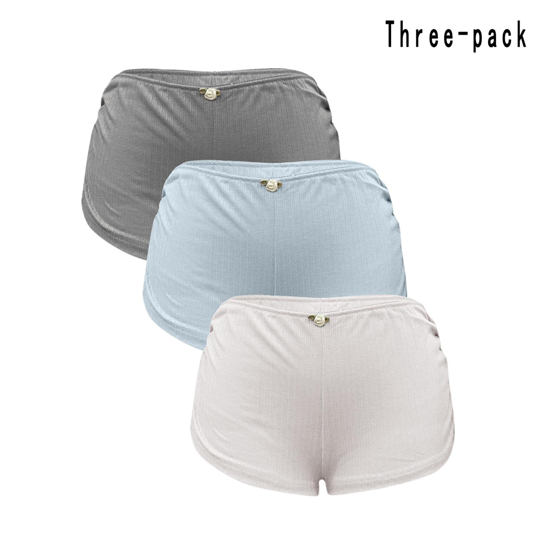 Women's Low Waist Side Slit Three-Pack Shorts Micro Stretch Pajamas Shorts Slim Fit Ruched Bottoms Cute Leggings,Available in multiple colors