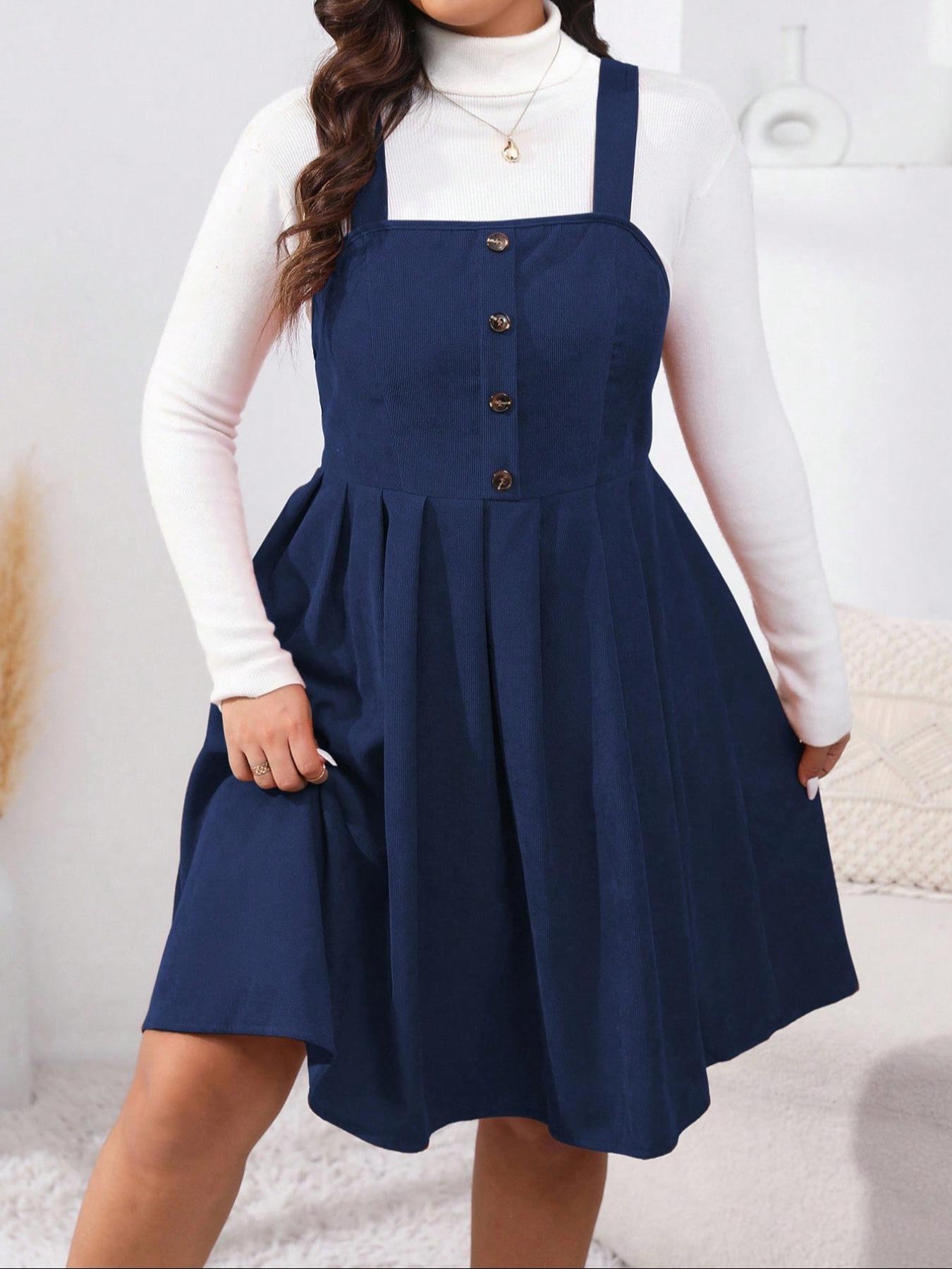 fitted pinafore dress Sylvia Black Velvet Button-Down Pinafore Dress - Size L main image 0