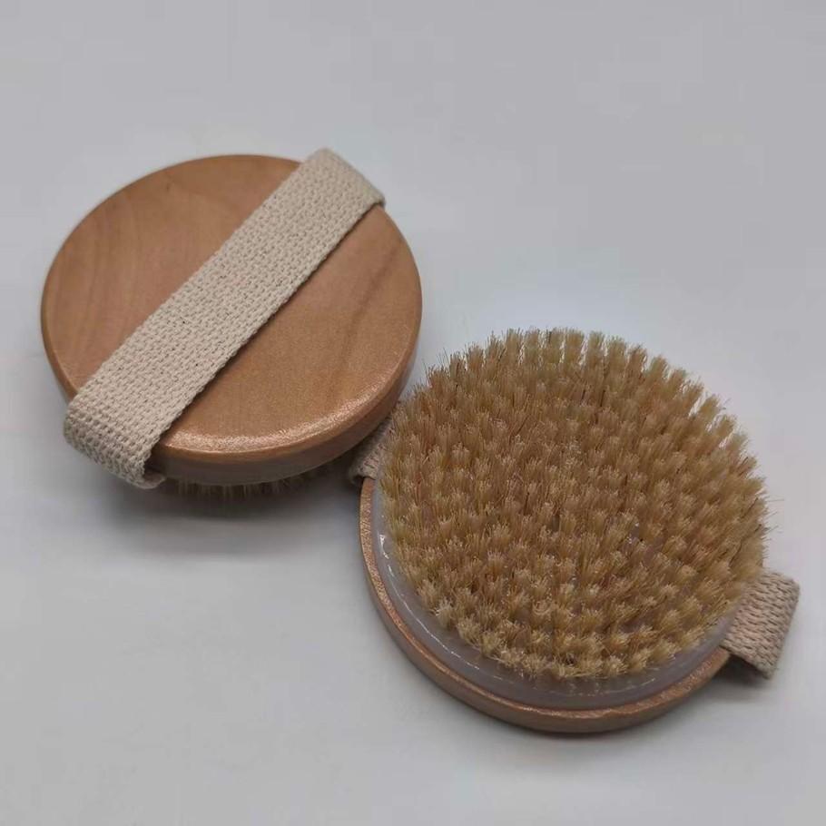 Solid Wood Pig Bristle Bath Brush, Body Dry Brush, Skin Cleaning Brush, Massage Fat Brush, Exfoliating Bath Brush, Natural Hair Brush