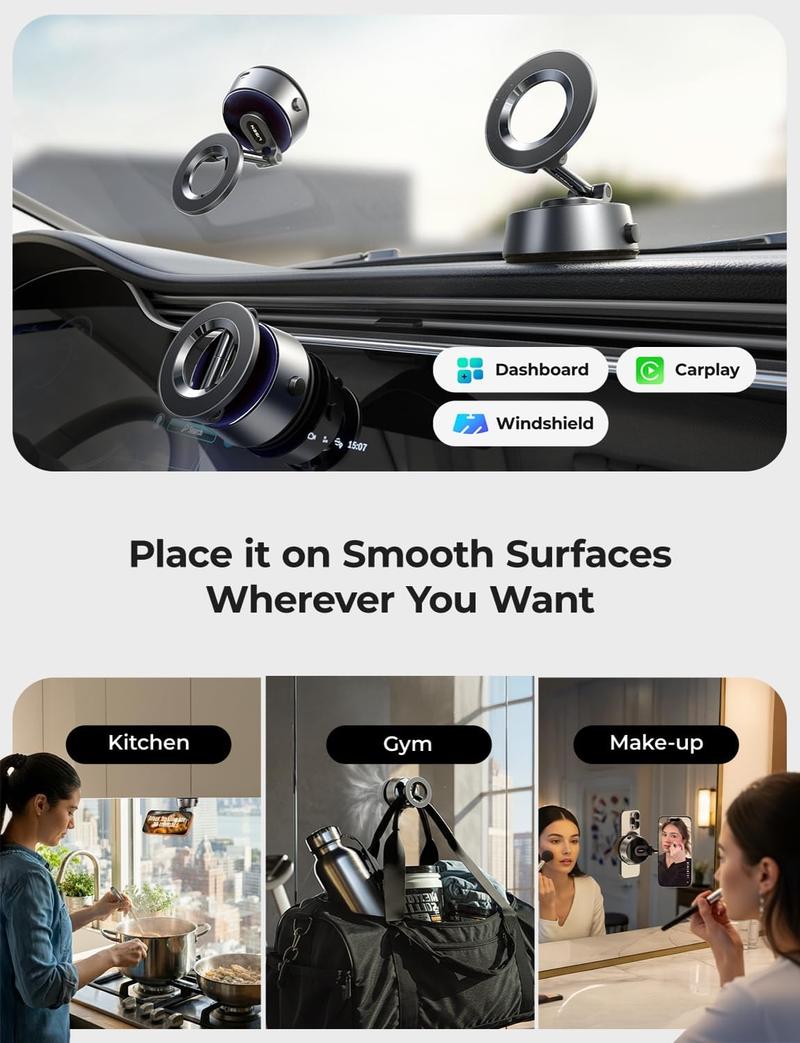 LISEN Upgraded Vacuum Magnetic Electronic Suction Car Phone Mount Holder for Car Gym Mirror Shower Smooth Surface 360 Adjustable