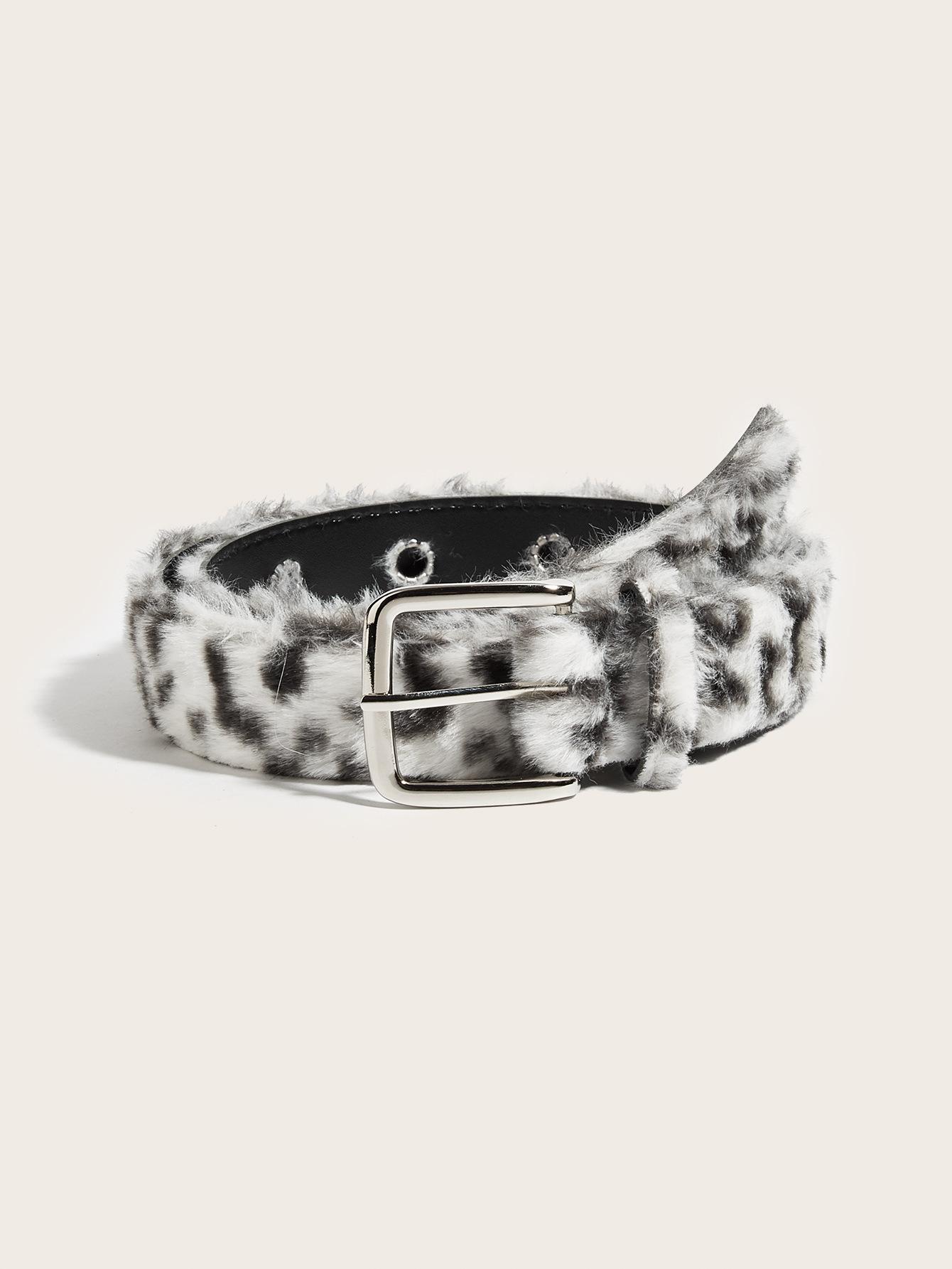 1 Piece Gray Leopard Print Furry Belt, Sweet & Cool Style, For Daily Streetwear & Denim Outfits