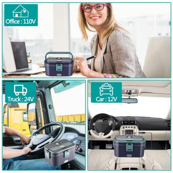 Electric Lunch Box Food Heater for Adults, Heated Lunch Box 12V/24V/110V Portable Food Warmer for Car/Truck/Office 1.8L Removab，dealsforyoudaysle Stainless Steel Container with Fork Spoon and Bag,dealsforyoudays