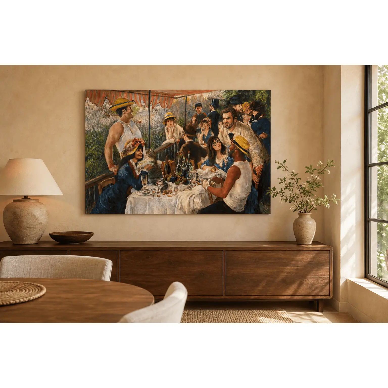 Vintage Sitcom Comedy Theme Canvas Poster - Artistic Artwork with Outdoor Dinner Party Group Scene, Drinks & Café Table, Home Decoration for Dining Room Home Bar, TV Fan Gift
