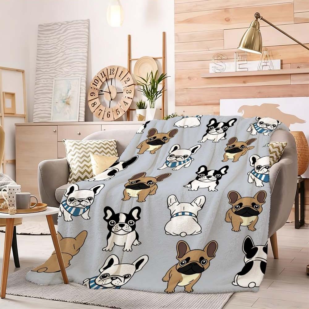 1 Pc Cozy French Bulldog Pattern Blanket for Naps and Relaxation – Perfect for Bedrooms, Sofas, and Camping – Cute and Stylish Cover for Ultimate Comfort
