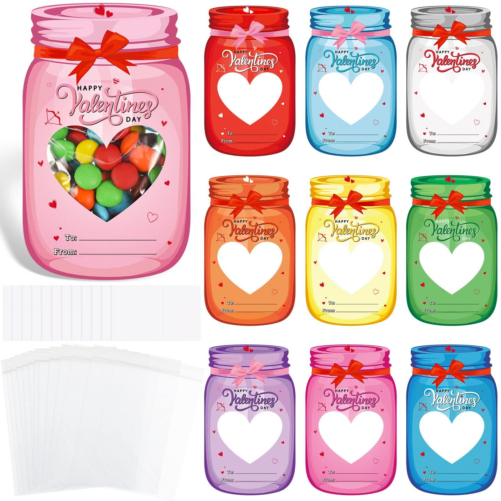 36/100 Pcs Valentine's Candy Cards Kids Gifts Set with Plastic Domes DIY Craft Treat Holder Bulk Class Valentines Candy Exchange Gifts for Couples Families School Party Classroom Gifts