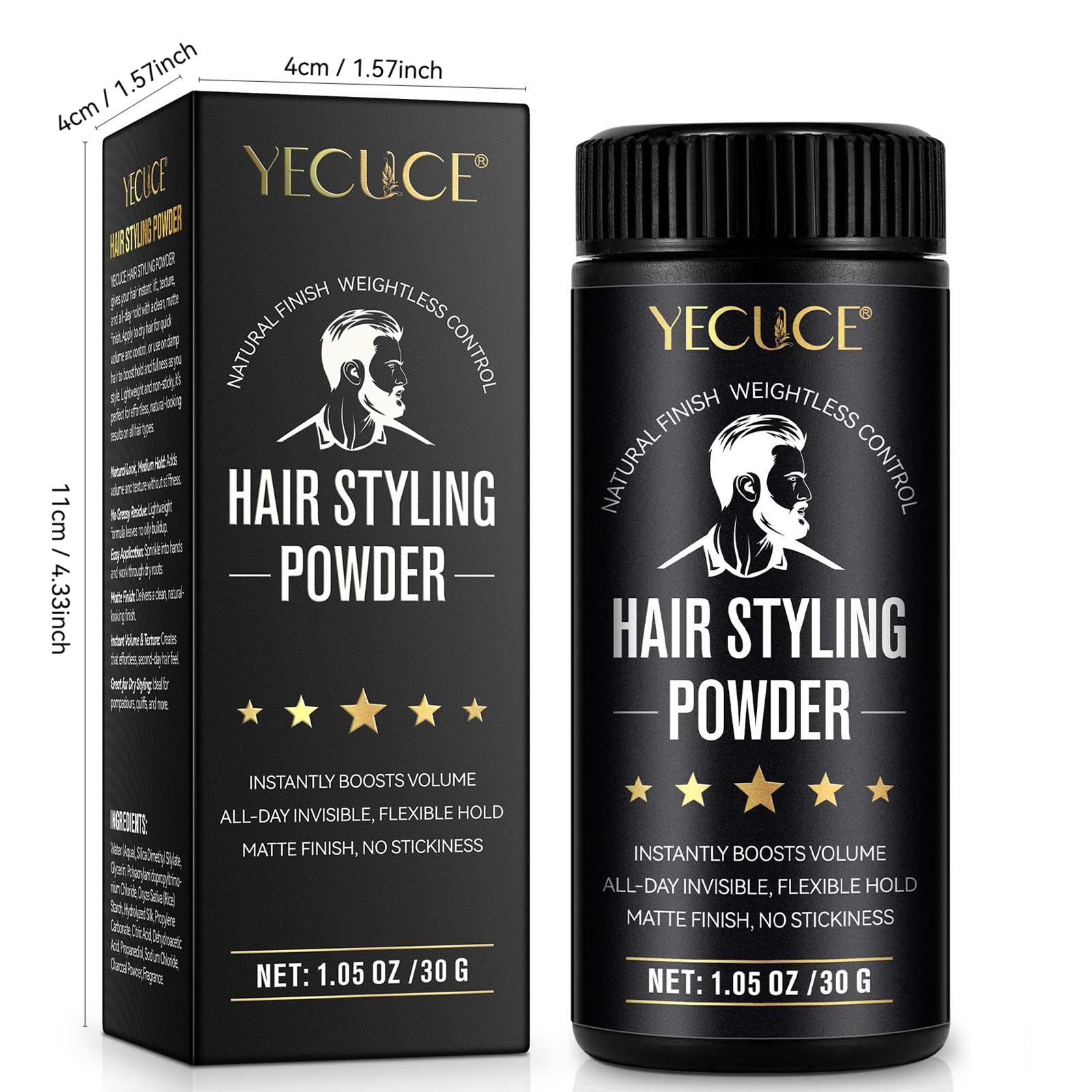 Yecuce Men's Hair Styling Powder 30g, Volumizing Powder, Matte Finish, Natural Look, Enhances Dry Hair Texture, Perfect for Pompadour Style