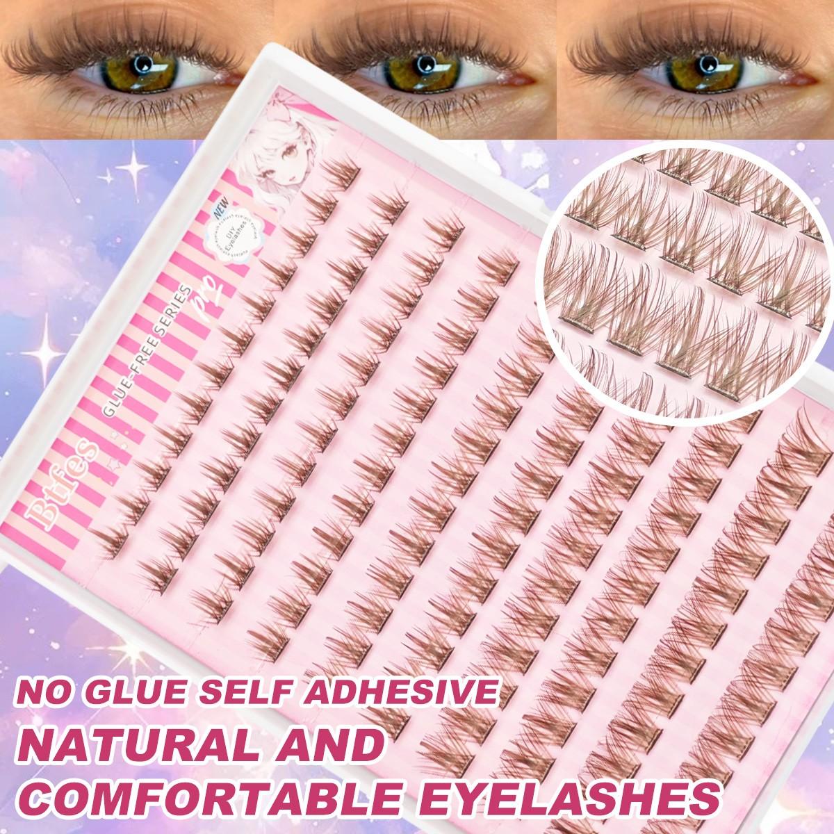 120pcs Brown Self Adhesive Eyelashes Natural Look Pre Glued Lashes DIY Eyelash Extension Wear No Glue Needed Eyelash Suitable For Daily Use Japanese & Korean Makeup Tools Lash Clusters, Eyelash Clusters, Individual Eyelashes, Lashes, Fake Lashes