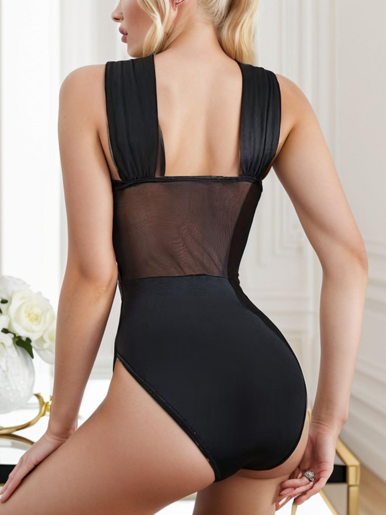 Women's Bodycon Jumpsuit, Cross-Back Shapewear with Mesh Panel, Heart Cut-Out Design, Fashionable Comfortable Innerwear