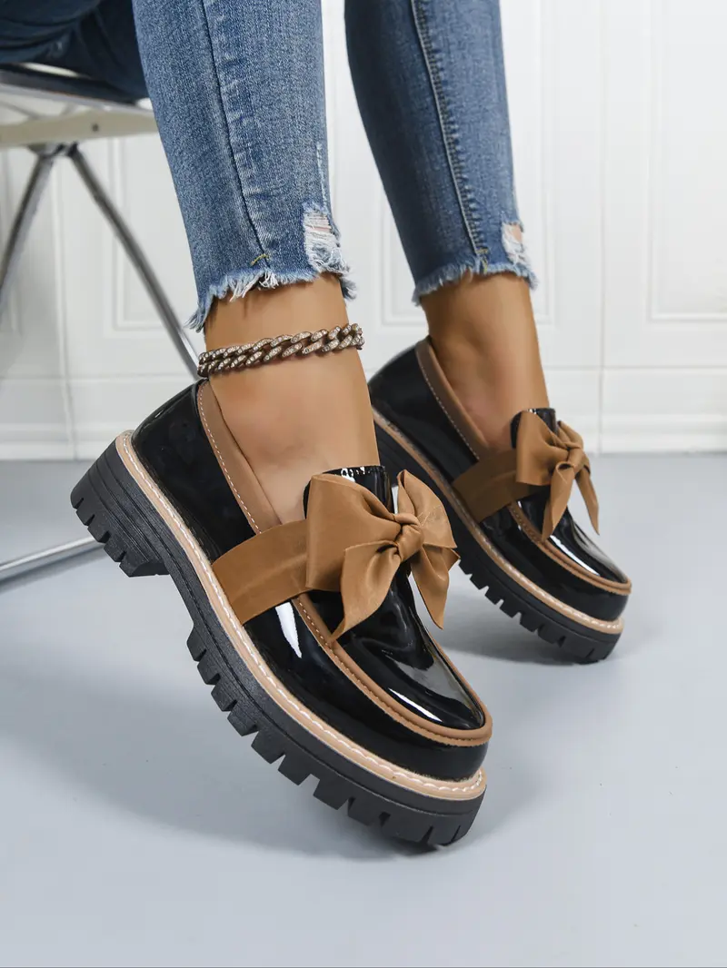 Women's Loafers Flat Spring Autumn 2026 New Arrival, Multiple Colors Bowknot Versatile British Style Small Leather Shoes, Casual PU Leather PVC Sole