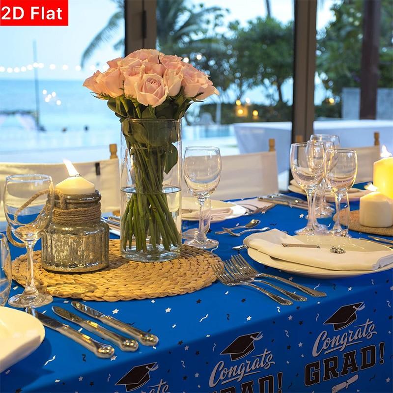 2D Flat Party Tablecloth 1pc, Graduation Decoration, Blue Tablecloth, No Power Required, Perfect for Graduation Parties