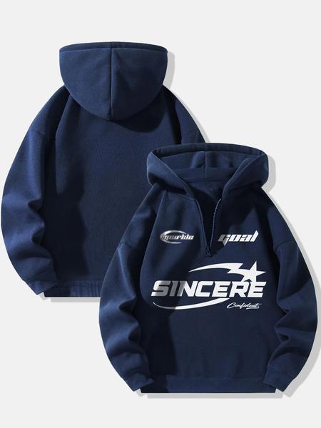 Men's Letter Print Drop Shoulder Zip Up Hoodie, Fashion Casual Regular Fit Hooded Sweatshirt for Daily Holiday Outdoor Wear, Men Clothes for Fall & Winter Men's Letter Print Drop Shoulder Zip Up Hoodie, Fashion Casual Regular Fit Hooded Sweatshirt for Daily Holiday Outdoor Wear, Men Clothes for Fall & Winter