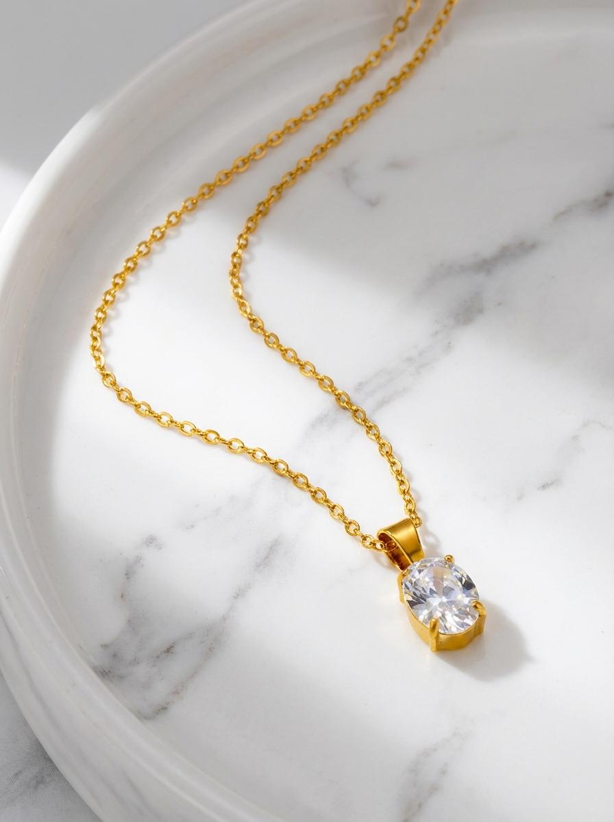 Ins Fashion 5A Zircon Necklace Stainless Steel Polished Waterdrop Pendant Chain Elegant Jewelry for Women