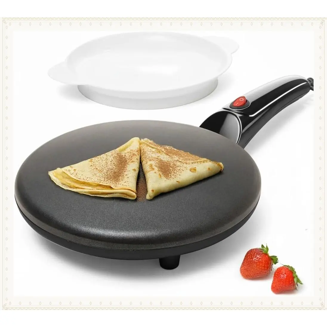 Black Electric Crepe Maker, 8" Portable Nonstick Crepe Pan | Nonstick dipping plate, auto shut-off, on/off switch, even heating, automatic temperature control, compact designGift