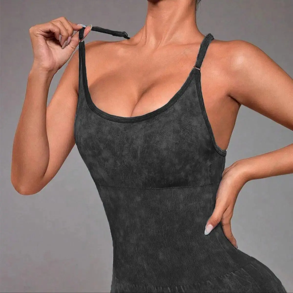 Distressed Washed Yoga Bodysuit for Women - Seamless No Panty Line Strappy Dance Leotard, Vintage Soft Workout Unitard for Gym