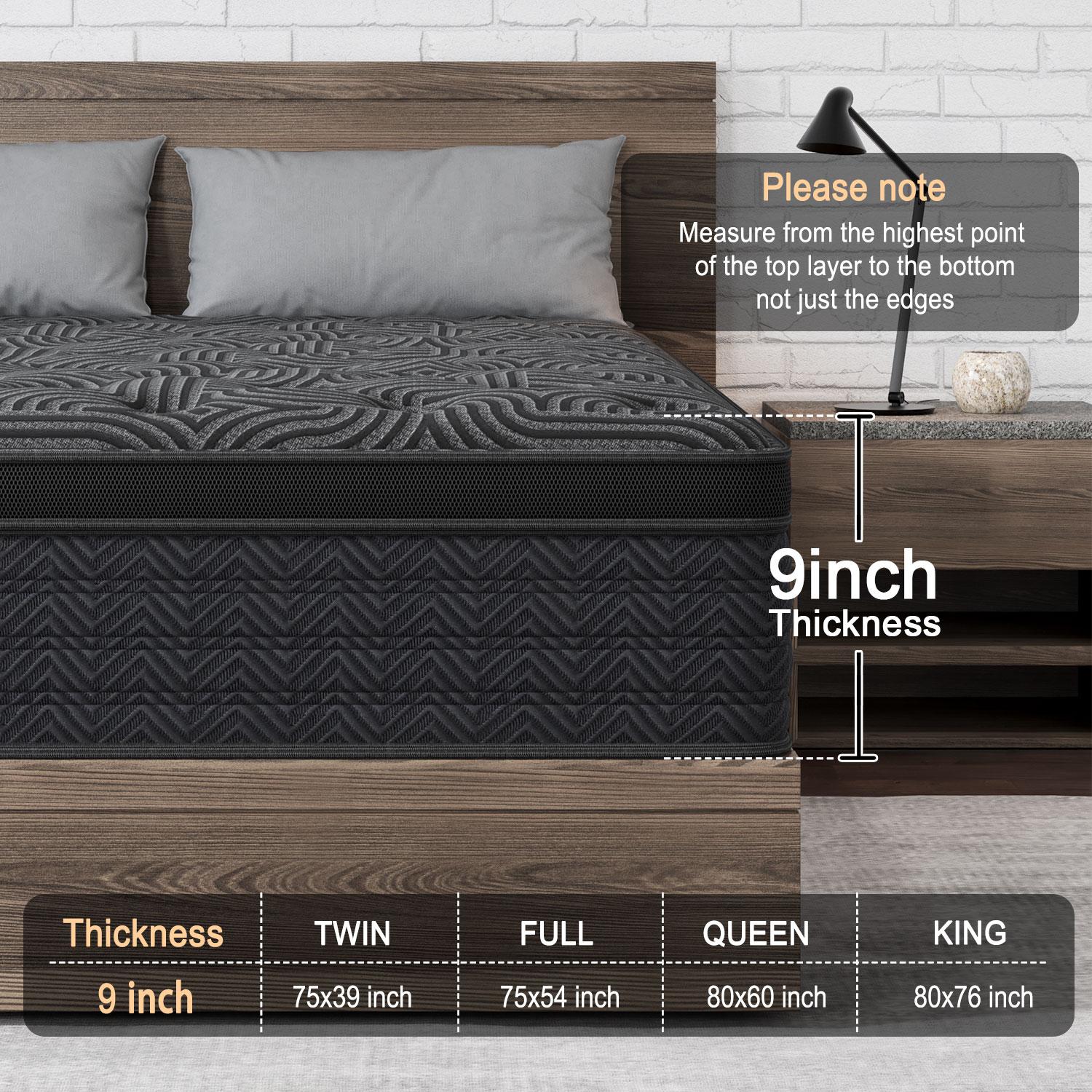 9 Inch Gel Memory Foam Mattress Twin Full Queen King Bed Hybrid Spring Mattress  In A Box ，Medium Firm for Motion Isolation, Edge Support Ergonomic pocket spring