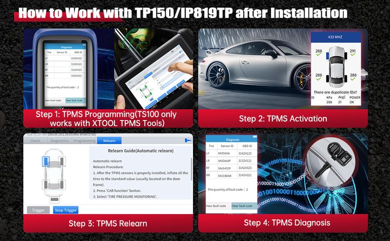 XTOOL TS100 TPMS Sensor(315/433MHz), Programmable Car TPMS Sensor Replacement, Tire Pressure Monitoring System Sensor, Work with XTOOL TP150/IP819TP tire pressure monitor tpms programming tool