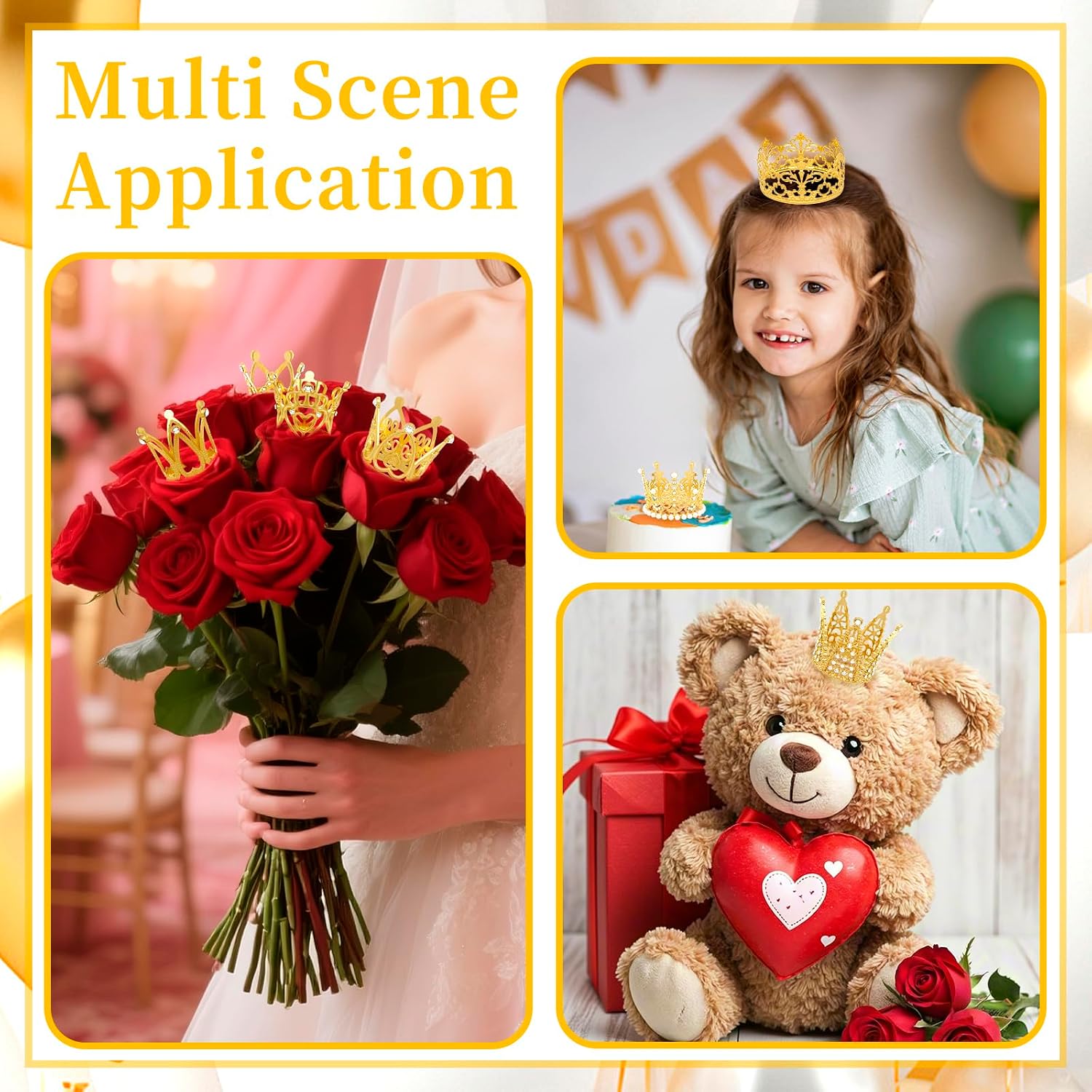 8 count Mini  Crowns Set - Small Crowns for Cake, Cupcake & Flower Bouquet Decorations| Ideal for Valentine's Day, Mother's Day, Birthday, Wedding & Anniversary